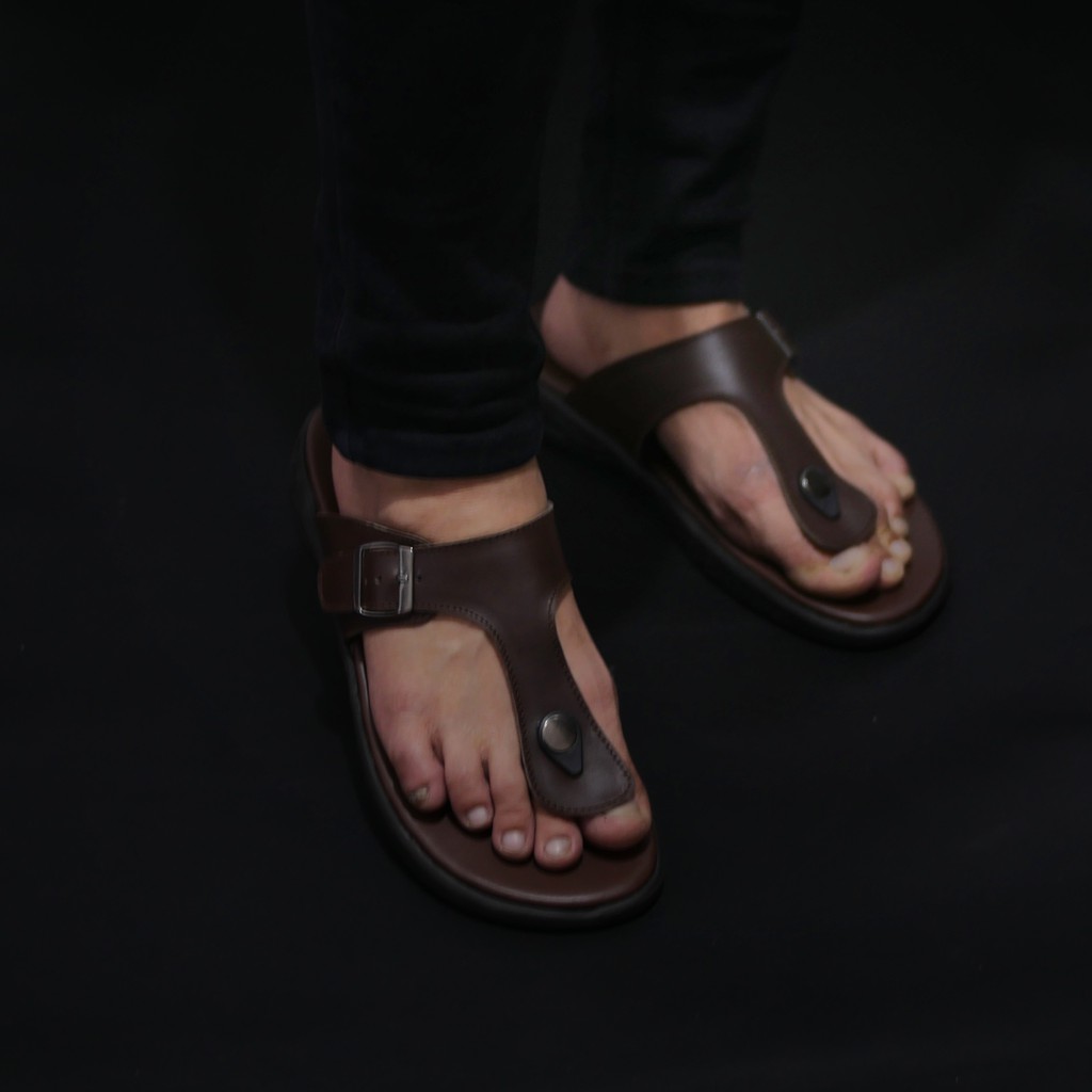 Munso Brown | Sendal Jepit Kulit Original Santai Kasual Pria Cowok Sandal Footwear | FORIND x Greata