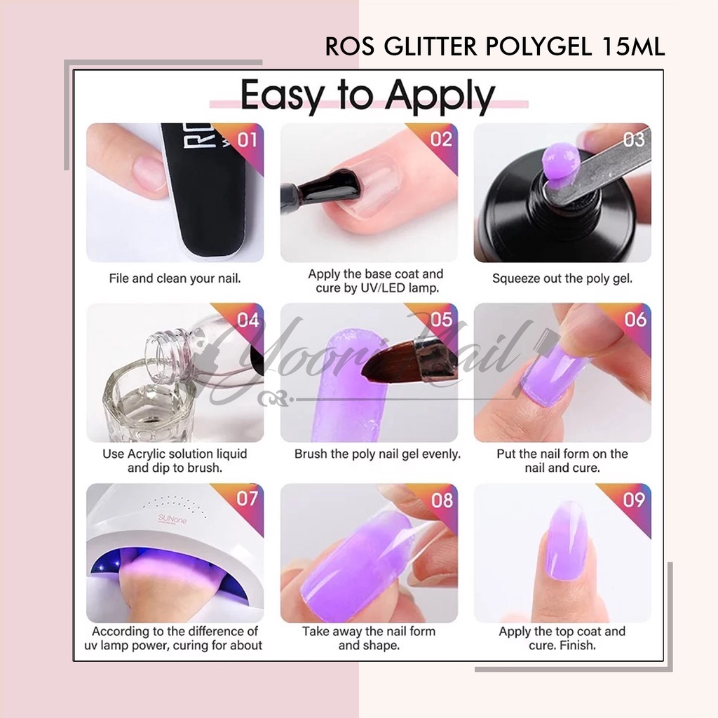 Rosalind glitter polygel 15ml extension nail art glitter polygel kuku