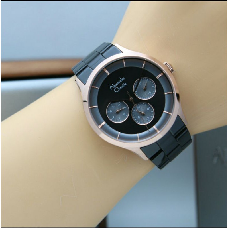 ORIGINAL JAM TANGAN WANITA ALEXANDRE CHRISTIE CEWEK BLACK ROSEGOLD RANTAI ALEXANDER CRISTIE AC 2889