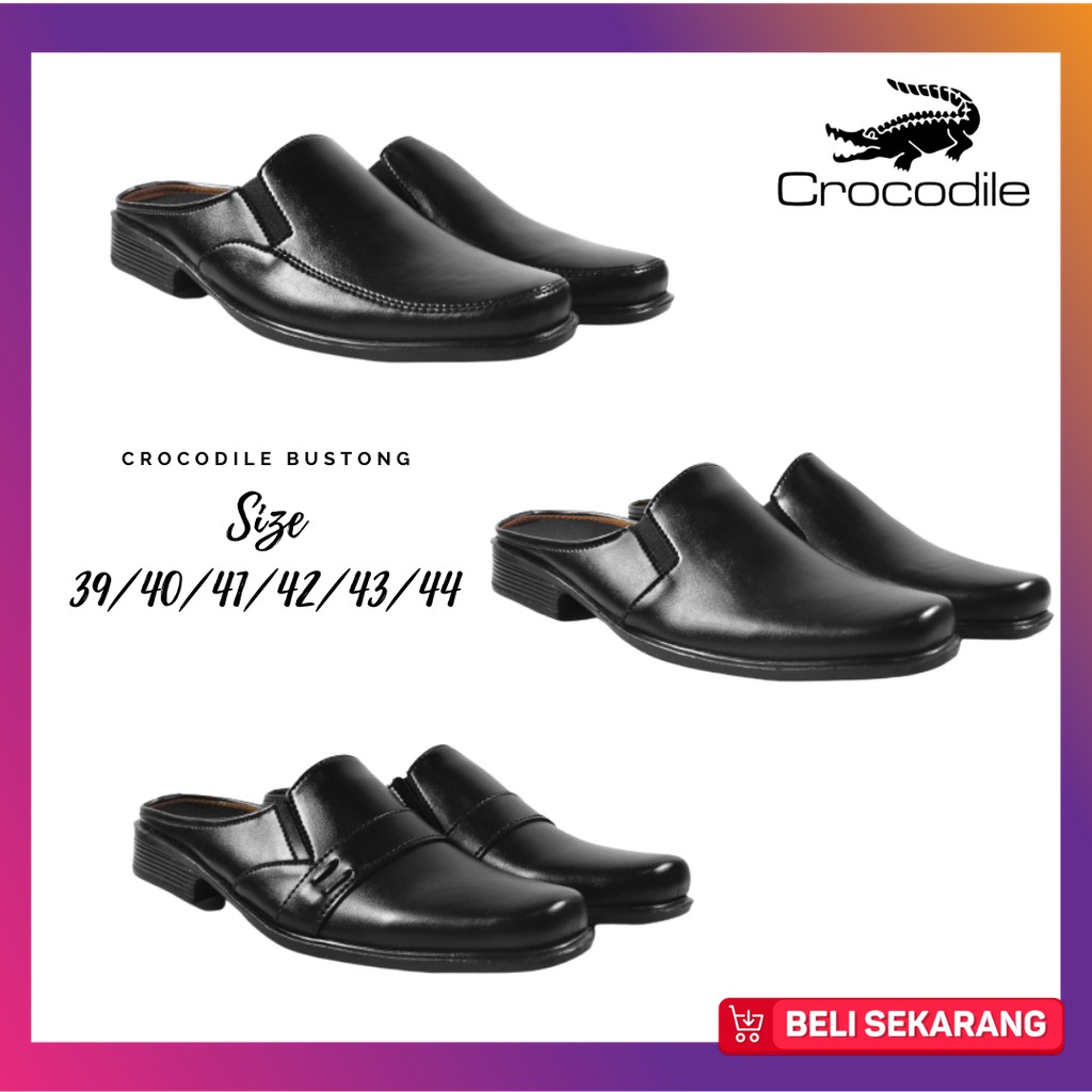 Sepatu Formal Pria Crocodile Bustong Slop Hitam Pantofel Kasual Kerja Kantor Santai Kondangan Pesta