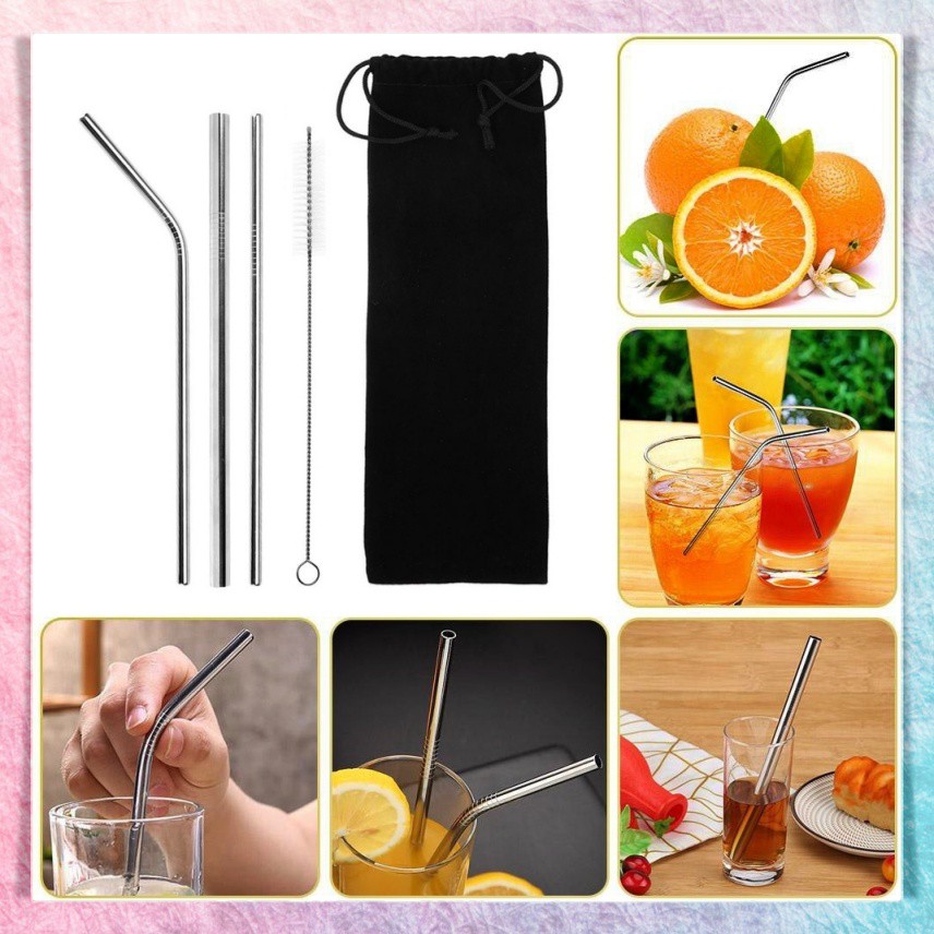 Sedotan Stainless Set | Sedotan Stainless 5 in 1 | Sedotan Stainless Steel | Reusable Straw