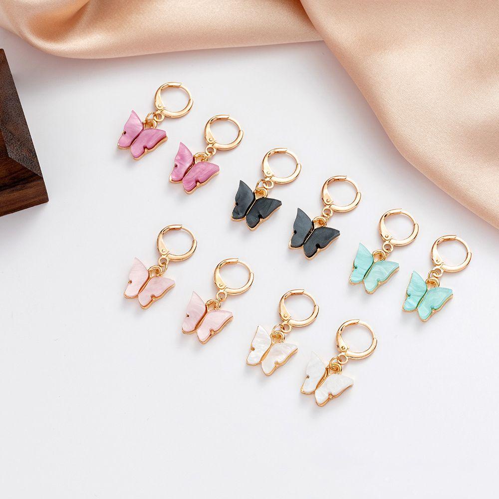 Lily Butterfly Earrings Pesta Kesederhanaan Warna-Warni Fashion Asimetris Akrilik Menjuntai