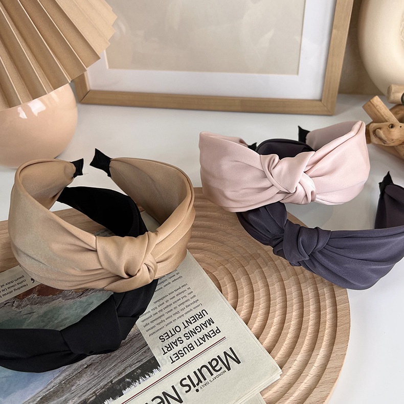 BANDO KAIN SIMPUL KOREA KNOT HEADBAND SILK LEBAR WIDE BRIMMED GAUCE KNOTTED HAIR HOOP HEADBAND HAIRBAND HAIR AKSESORIS RAMBUT WANITA BENDO BANDANA KOREAN LEMBUT WARNA POLOS