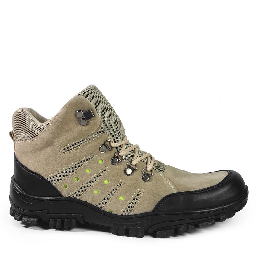 Sepatu Safety Boots Pria Crocodile Macan Cream PDL Bots Septi Ujung Besi Hiking Outdoor Tacking Cowo