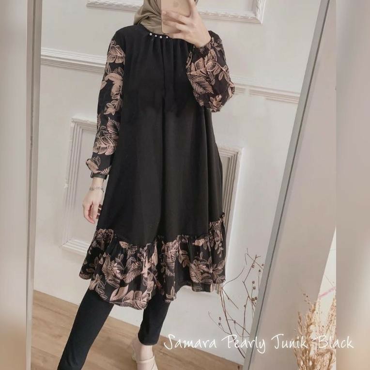 OZHIN TUNIK BAHAN RAYON TANGAN MOTIF DAUN STOCK READY