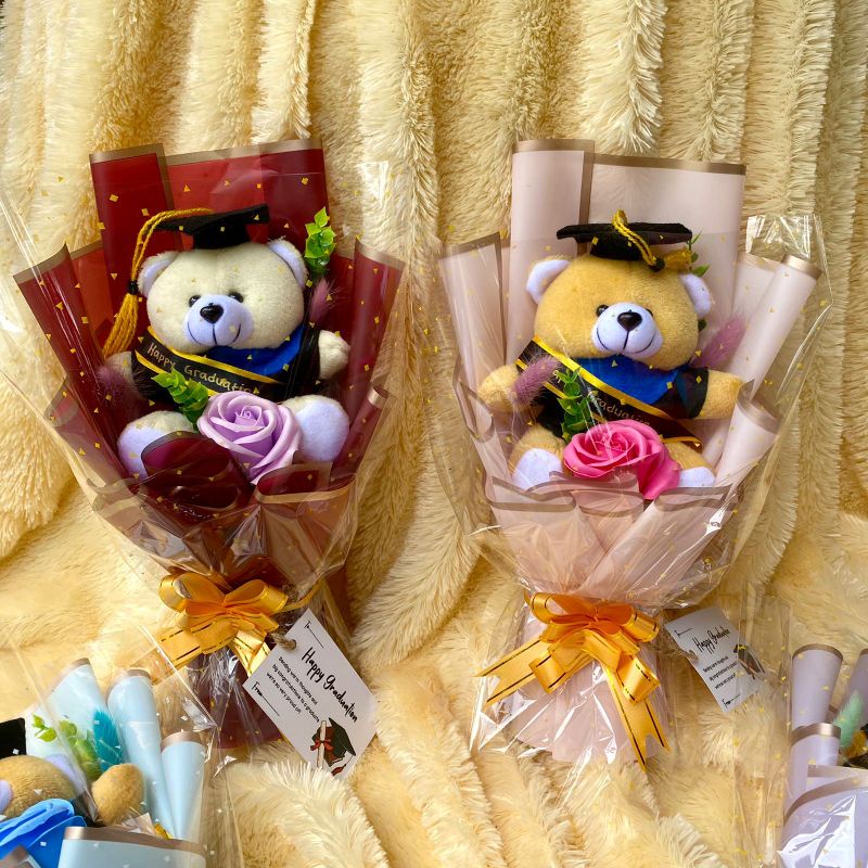 (FREE PAPERBAG) BUKET BONEKA WISUDA | BUKET BUNGA SABUN DAN BUNGA KERING | DRIED AND FLOWERS BOUQET