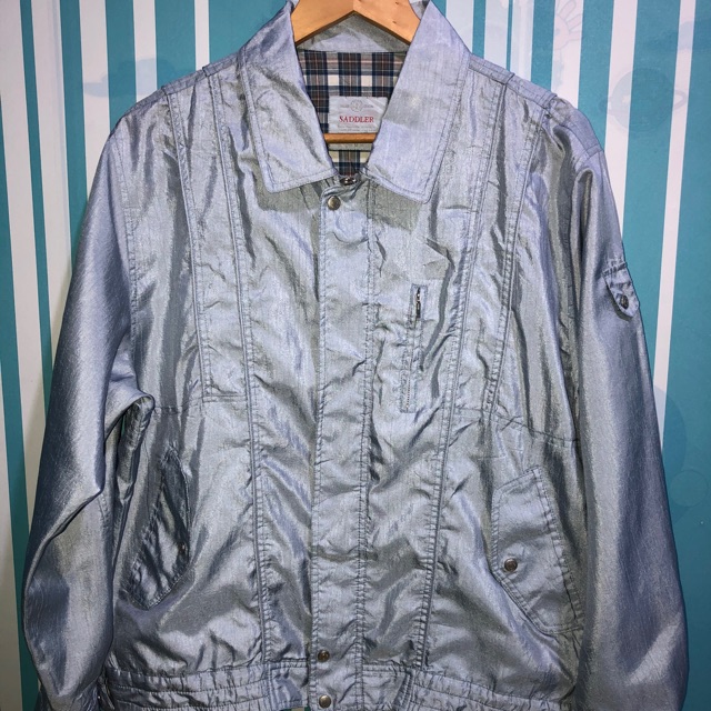 Jaket Vintage Pria Murah Thrift Bekas Second Harrington Parasut Baby Blue Saddler Untuk main sepeda