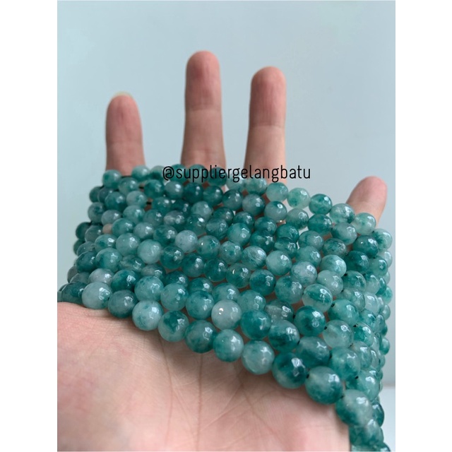 batu GIOK CINA CUTTING 8mm FACETED UKIR bahan gelang kalung green craft kerajinan tangan fashion model kekinian fyp citayam