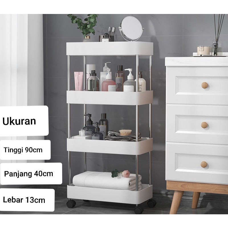 TROLI NARA 4 LAYER RAK SERBAGUNA BUMBU DAPUR RAK BUKU PORTBALE TEMPAT PENYIMPANAN TROLLEY 4 TINGKAT ADA RODA - NARA TROLI
