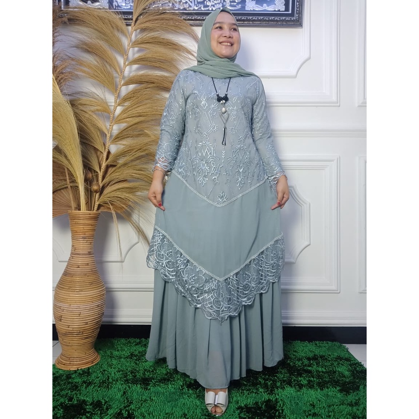 Gamis Mekar Ceruty LR / Kebaya Gamis Tingkat Runcing / Dress Brokat / Kebaya Kondangan / Gamis Pesta Mewah