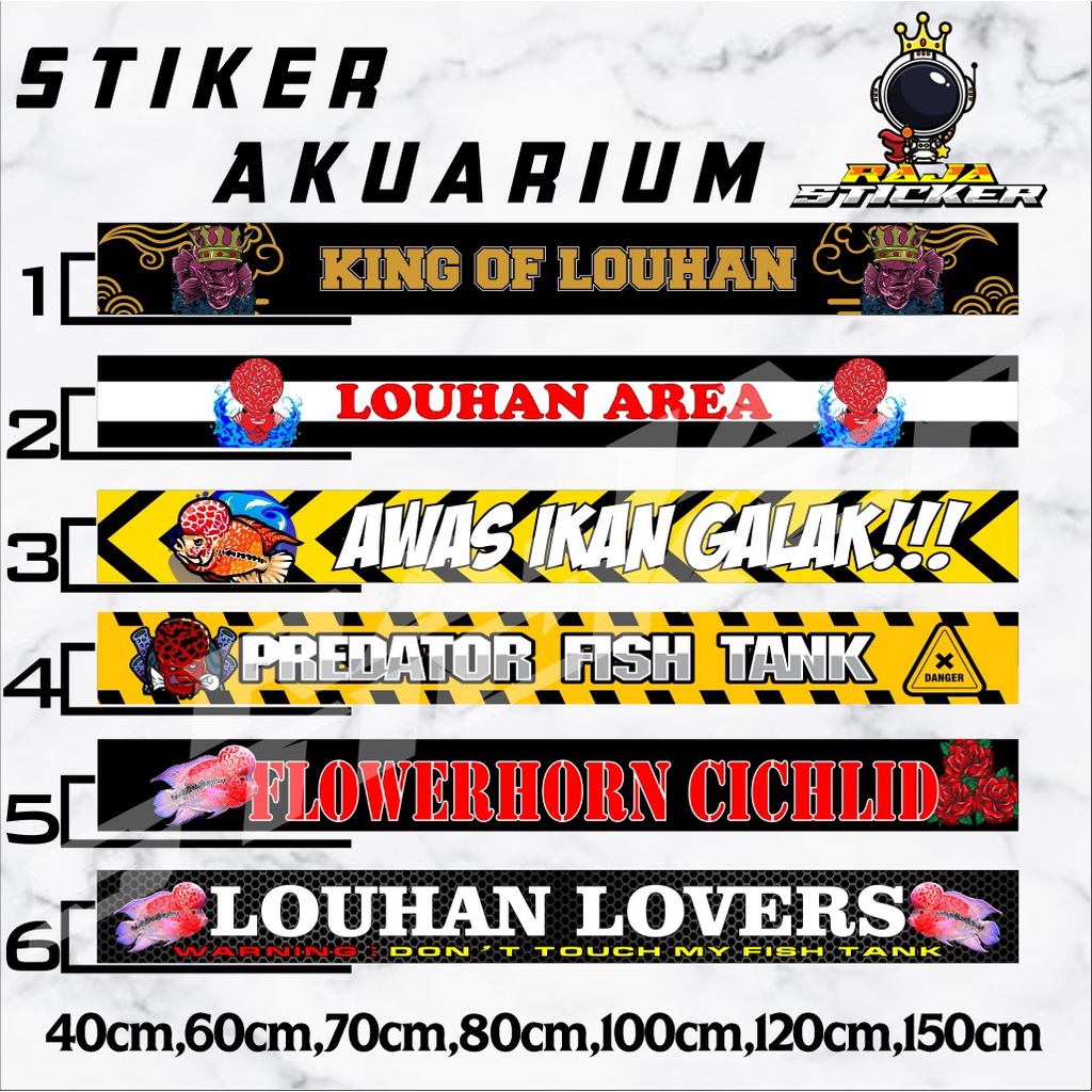 Stiker Aquarium LOUHAN LOHAN FLOWERHORN CICHLID   Ikan Galak PREDATOR STICKER Kaca Aquarium Predator
