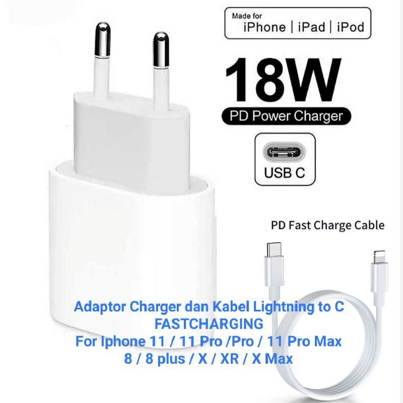 Charger IP 8 / X / 11 / 11Pro Fastcharging 18W Type C to Lightning