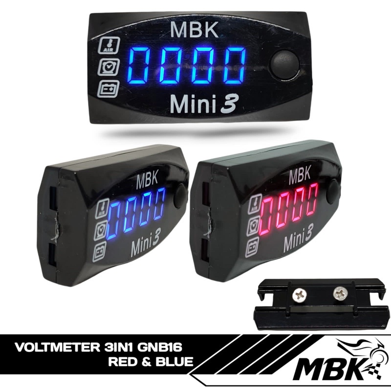 Volt Meter 3in1 Pengukur Suhu Jam Digital Amper Aki Universal Semua Motor