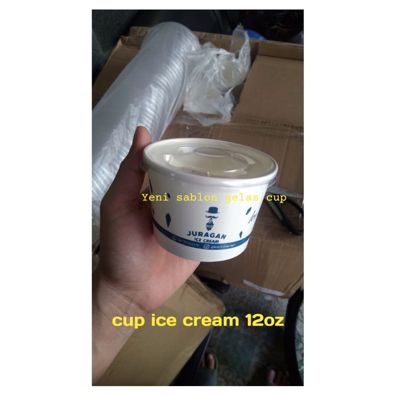 cup ice cream 12oz + tutup sablon logo custom @1000pcs