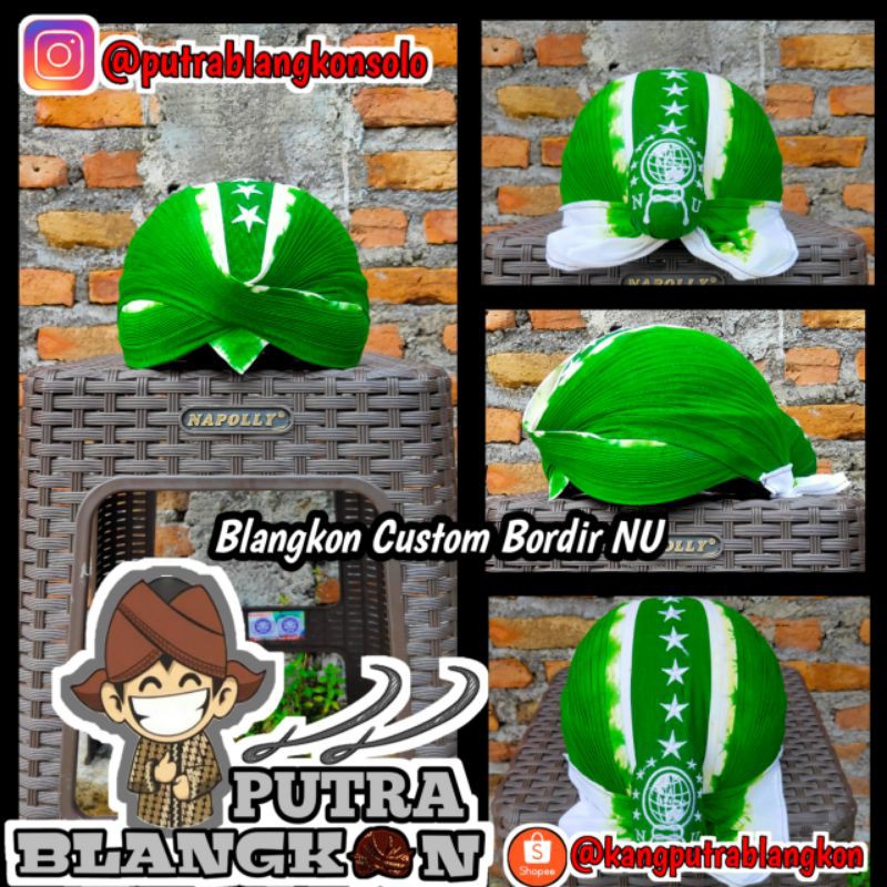 Blangkon Jogja Samurai Bordir NU Model Jebeh Halusan Hijau List Putih