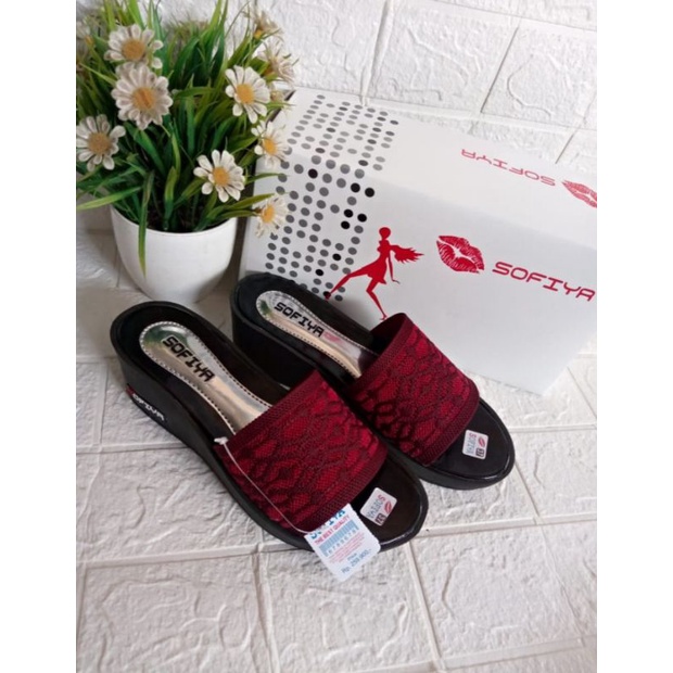 ❤BISA COD❤Sandal wanita wedges sofia terbaru, sandal slop rajut,sandal wanita kekinian 2022