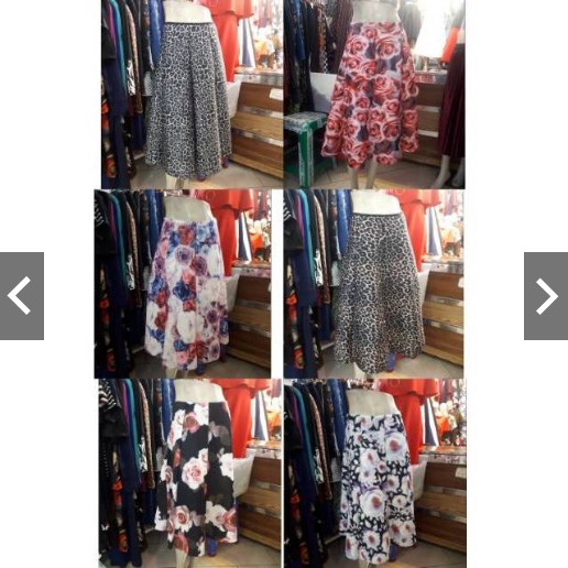 Flare midi skirt rok scuba foam ombre gradasi import thailand asli Bangkok HK print bunga leopard