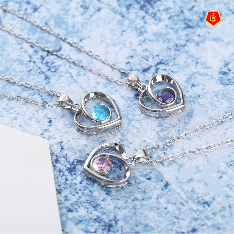 [Ready Stock]925 Silver Heart-Shaped Blue Crystal Pendant Simple Fashion