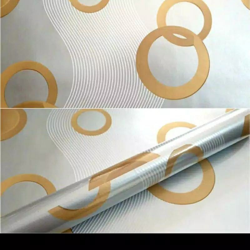 WALLPAPER STIKER DINDING MOTIF POLKADOT GOLD