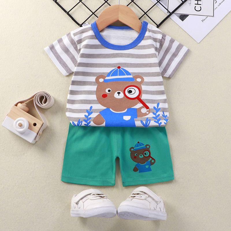 Setelan baju celana bayi laki laki newborn motif karakter / baju tidur anak bayi bahan katun adem