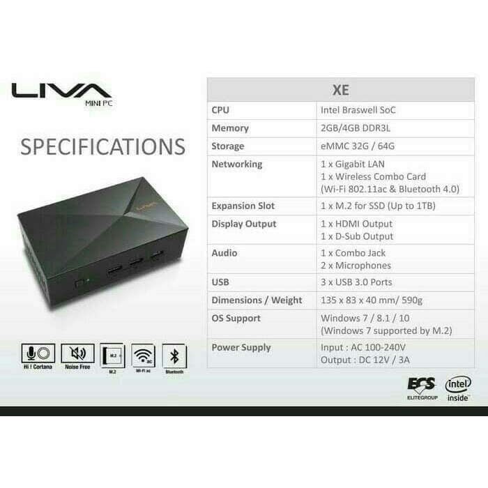 MINI PC ECS LIVA XE 4/64GB