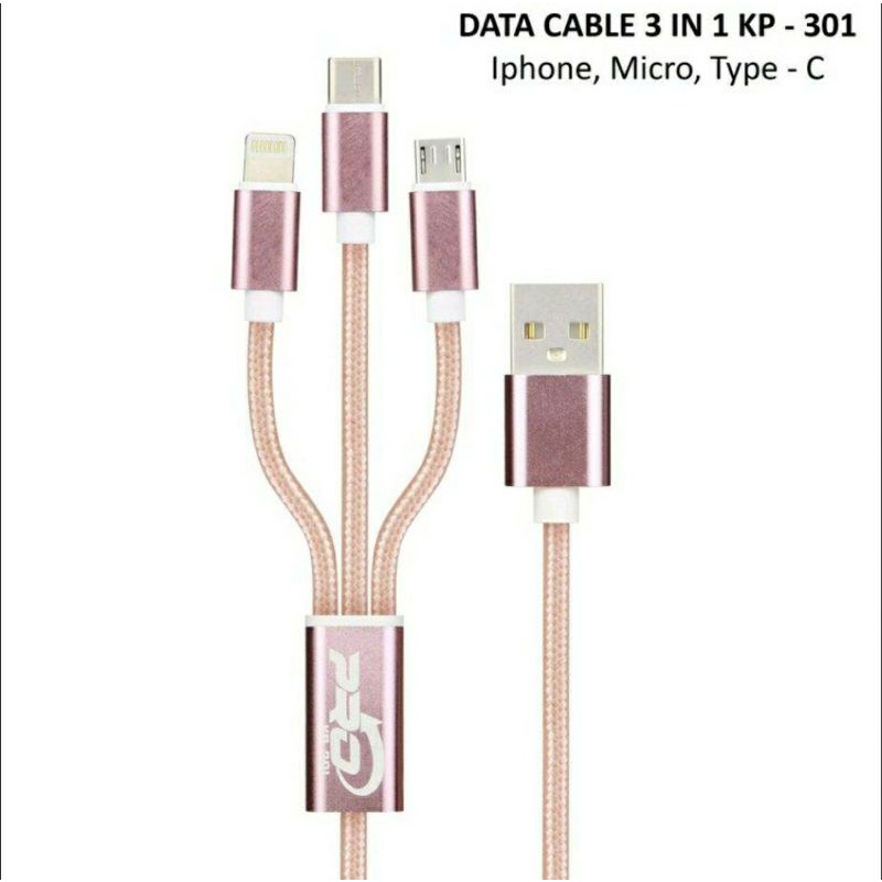 Pro Kabel Data Charger USB 3IN1 Micro V8 Type C Lightning KP-301