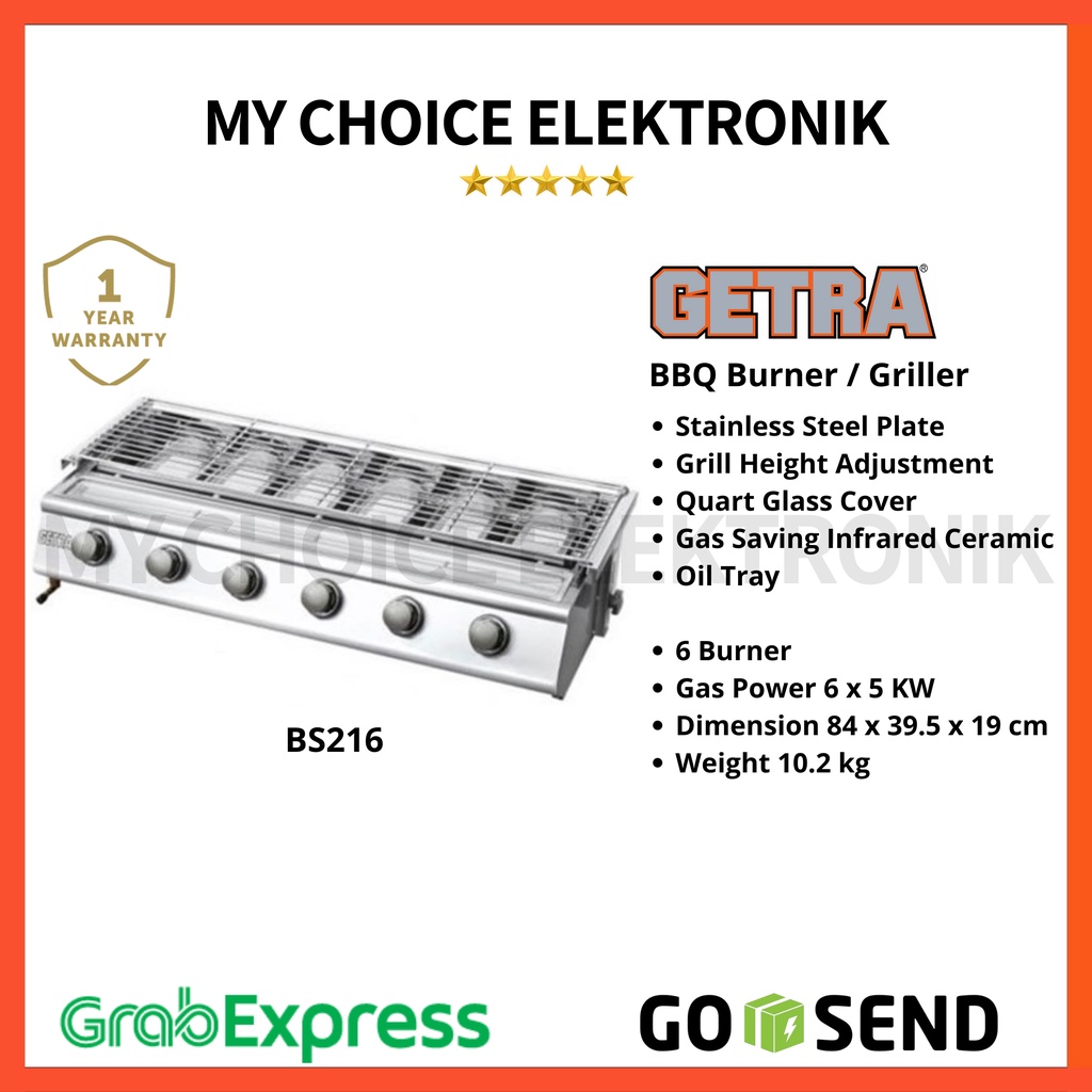GETRA S/S Burner BBQ BS216 (6 Burner) | BS-216 Griller | Pemanggang