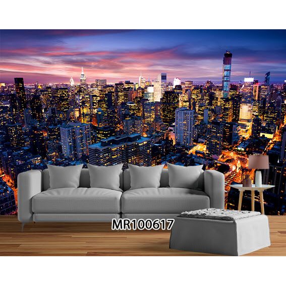 WALLPAPER 3D DINDING PHOTOWALL MURAL MOTIF PEMANDANGAN KOTA MALAM NEW YORK