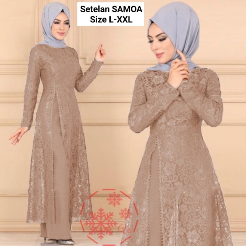 SET CELANA TUNIK SAMOA, BRUKAT, GAMIS HIJAB MUSLIM, DRESS MAXY, SETELAN, 4 UKURAN