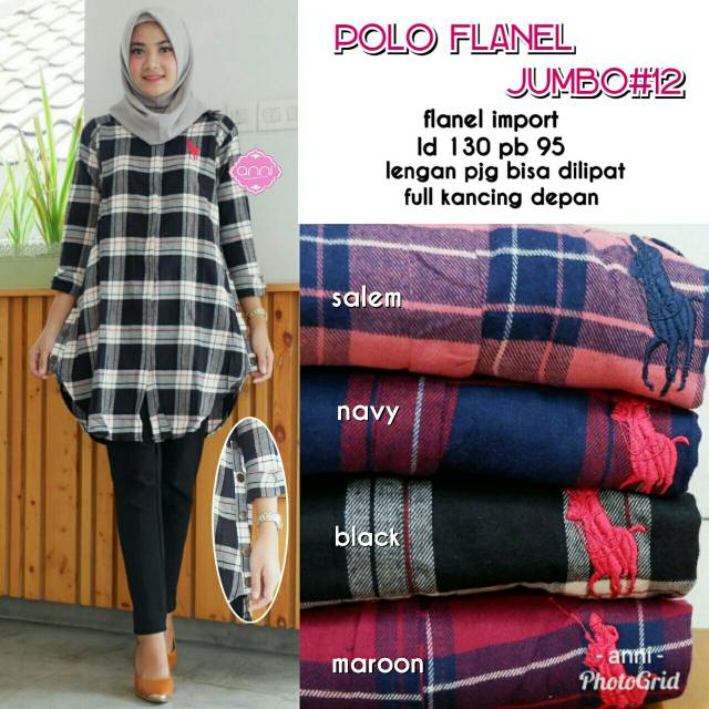 Polo flanel blouse/ blouse flanel/tunik flanel/kaos flanel/flanel murah