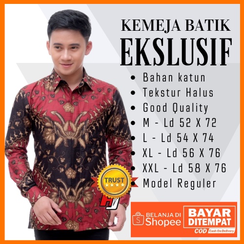 Batik Pria Lengan Panjang Batik Premium motif KERIS MERAH size M L XL XXL Reguler