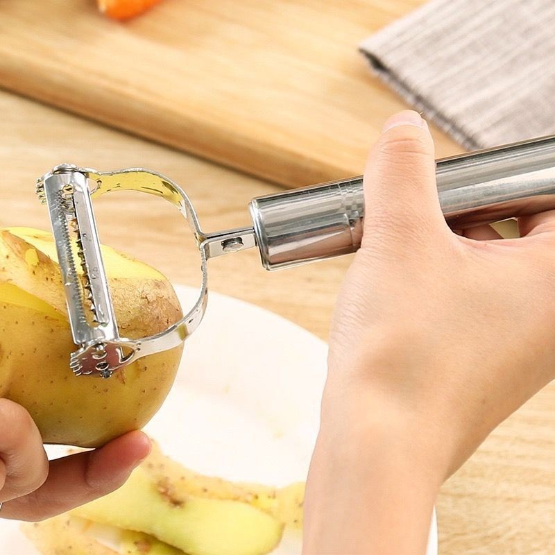 PISAU KUPAS 2IN1 STAINLESS ANTI KARATAN,PISAU PENGUPAS KULIT BUAH DAN SAYUR STAINLESS,FRUIT PEELER DOUBLE KNIFE