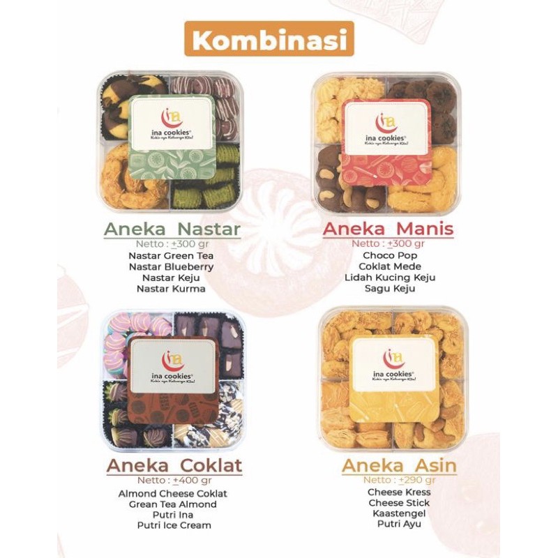 

Inacookies kombinasi manis, coklat, asin dan nastar