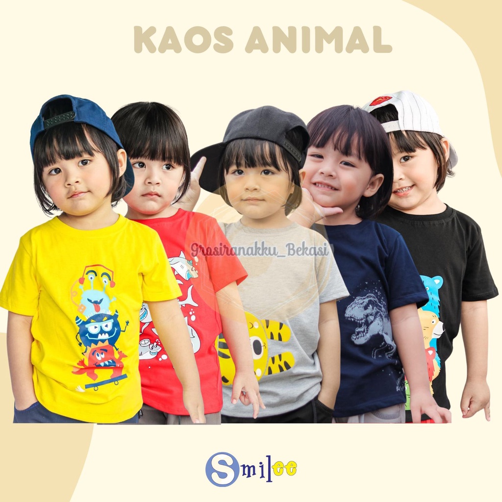 Kaos Anak Cowok Smilee Murah Motif Animal Size 1-5Tahun