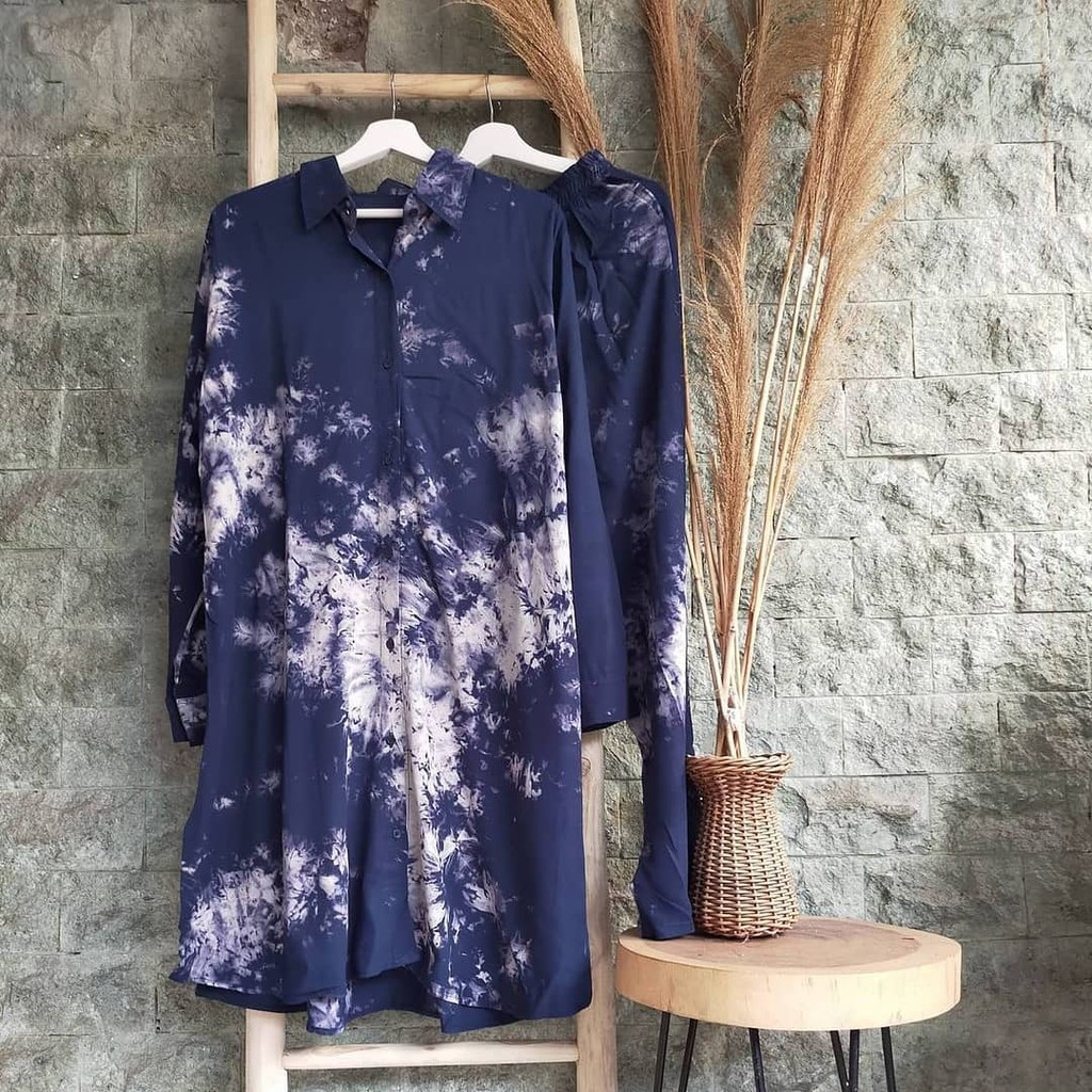XXX One Set Tunik Tie Dye Setelan Tunik Rayon Premium Setelan Wanita LD 120