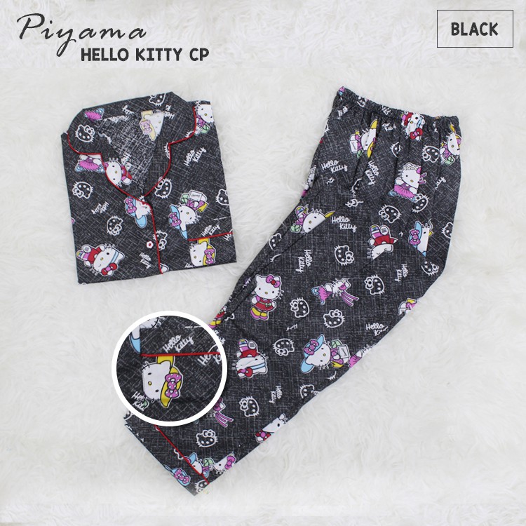 CP KITTY BLACK PIYAMA OKE CELANA  PANJANG BAJU TIDUR 