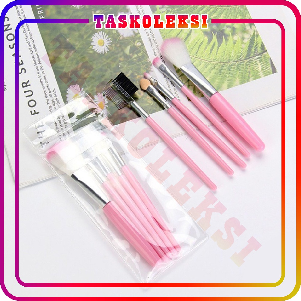 ☛TK☚ R636 5PCS/ Set Kuas 5 in 1 Make Up Brush Kuas Makeup Eyebrow Brush Blush On Brush Eyeshadow Brush Sponge