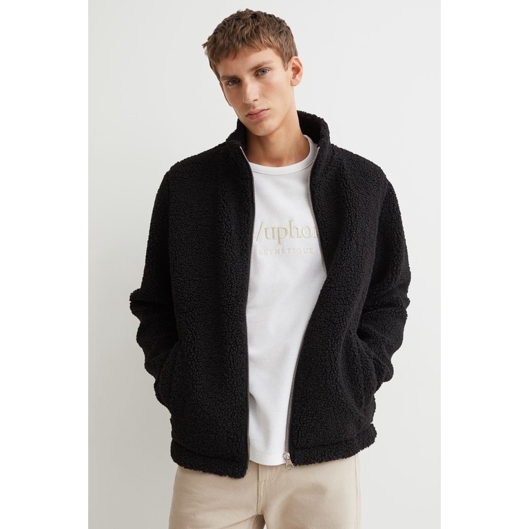 Jaket Sherpa HnM |Jacket Bulu Serpa | Jaket Champion Bulu WALL Hitam | Jaket Musim Dingin Lepas Hang