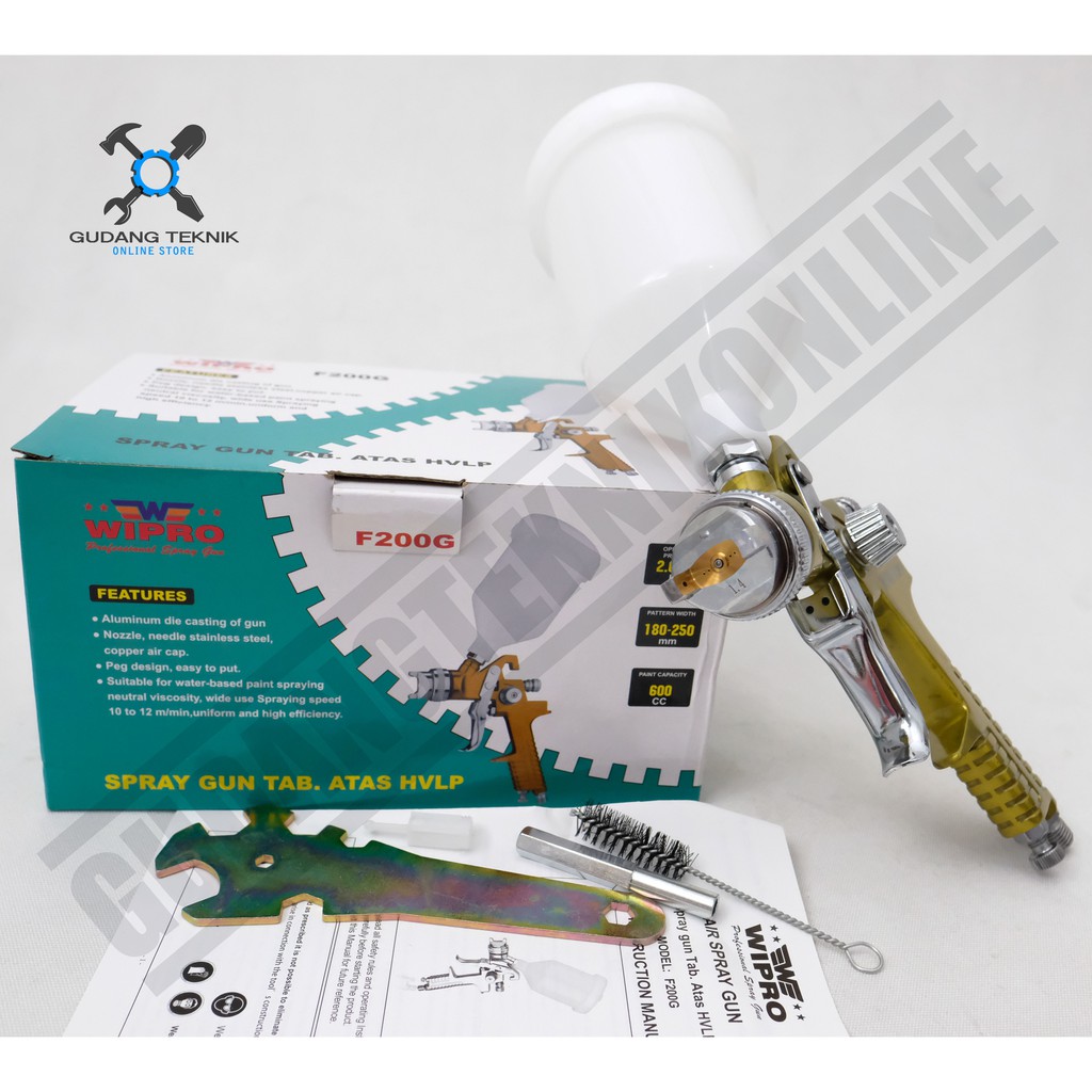 Spray Gun Wipro HVLP F200G 600cc - Alat Semprot Cat Low Preasure Tabung Atas 600ml