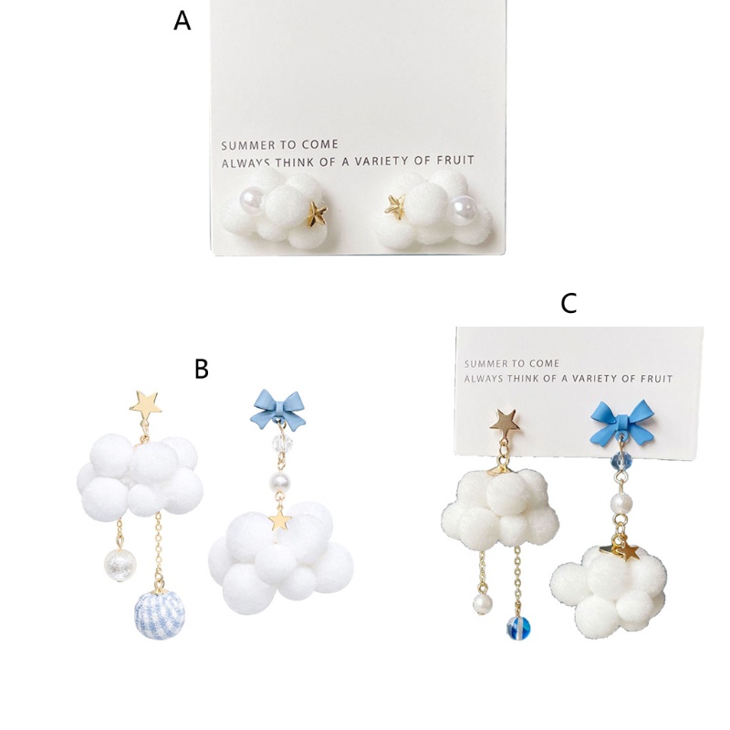 Siy Anting Tusuk Gantung Desain Awanpompom Warna Putihbiru Gaya Romantis Untuk Wanita 2021