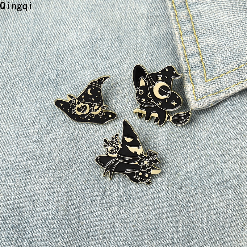 Bros Pin Enamel Bentuk Kucing Gaya Gothic Untuk Tas Ransel Pakaian Jaket