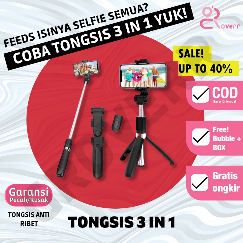 Tongkat Selfie Tongsis Tripod Tripot Hp Handphone Berdiri Wireless Selfie Stick Portable S03 Stand Holder Hp 3 in 1 Remot Remote Control Bluetooth Shutter Ios Android Multi Use Live Stream Selfie Stick Portabel 360 derajat Universal Kamera Dudukan GoPro