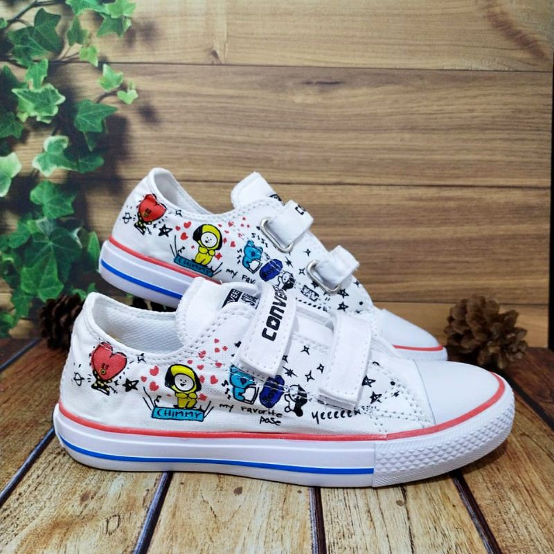 SEPATU BTS BT21 CONVERSE ANAK PEREMPUAN &amp; LAKI LAKI MOTIF KOREA KARAKTER WARNA PUTIH