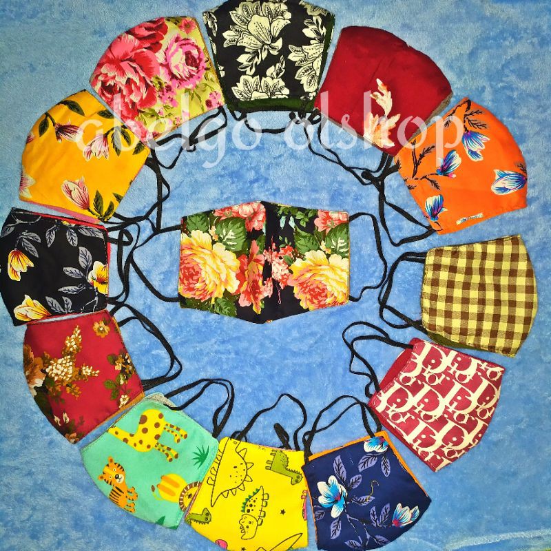 12 pcs- masker kain Earloop 3 ply motif karakter- masker kain 3 lapis motif mix