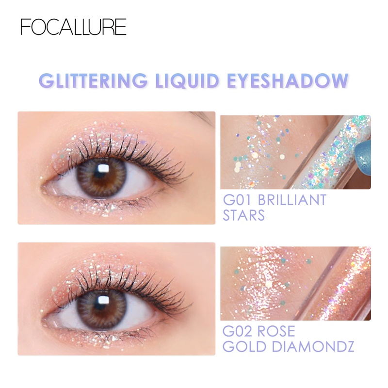 [ORI BPOM] FOCALLURE Starlight Liquid Eyeshadow Shimmer Kosmetik Mata | FOCALLURE Glittering Liquid Eyeshadow High Pigment Waterproof Lightweight | Focallure Glitter Eyeshadow Focallure Glitter Focallure Eyeshadow Cair | FA195