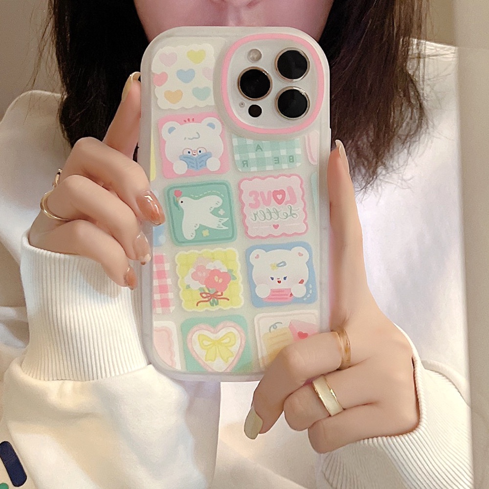 Soft Case TPU Transparan Motif Beruang Pink Untuk iPhone 11 7Plus 8Plus xr xs Max 13 12 Pro Max 12 xr xs 8p