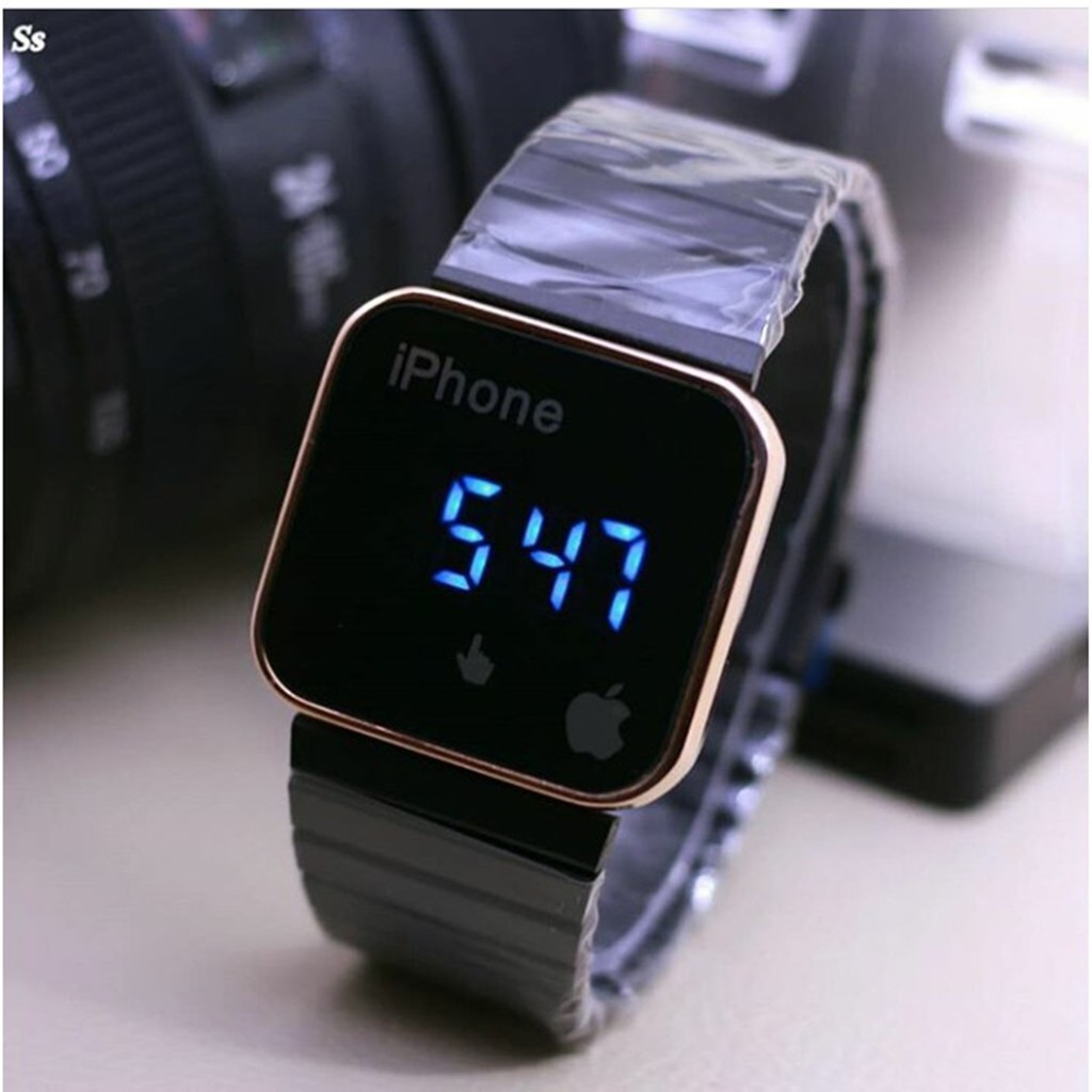 Jam Tangan Iphone LED Layar Sentuh Rantai Warna Black Combi Gold