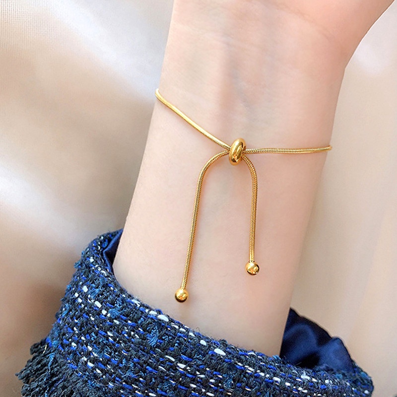 Gelang serut Titanium Wanita Anti Karat dan tidak luntur Emas 18k simple rantai bracelet aksesoris fashion korea