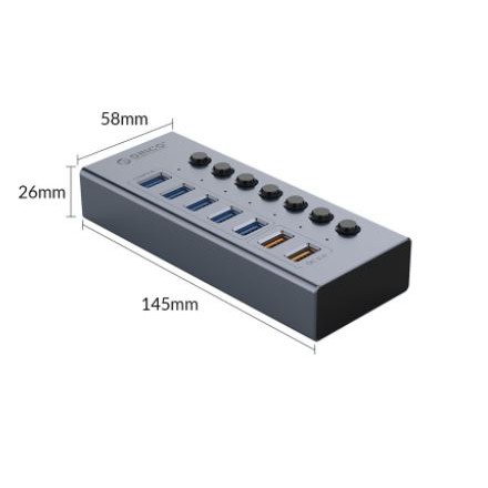 Usb 3.0 hub orico 7 port aluminum on off switch qc3.0 5Gbps adapter bt2u3-7aq - Terminal usb3.0 7 slot saklar adaptor