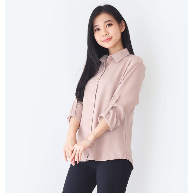 Aurel Kemeja Wanita Polos Basic Lengan Panjang Size =M - XXL